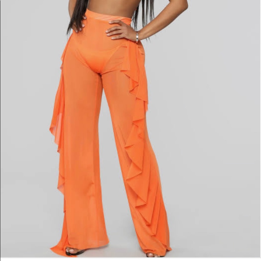 See-through cover-up pants- Orange